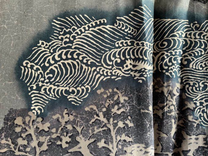 Haori japonais antique homme soie noire Mitsukashiwa Montsuki - La chasse 