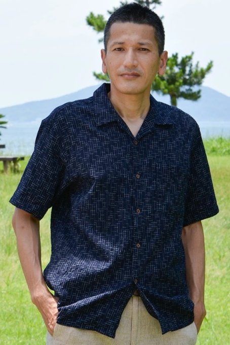 Chemise japonaise homme Kurume Tateyoko-itajime bleu marine  Made in Japan   