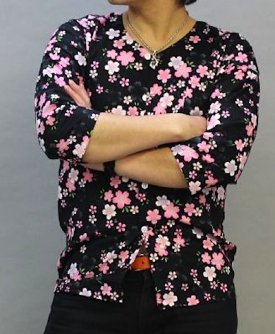 Chemise japonaise KoiGuchi fleur de cerisier SAKURA noir