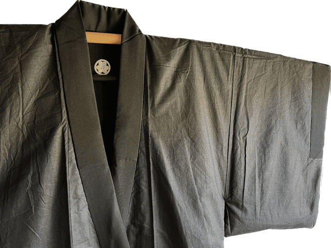 Antique kimono traditionnel japonais soie noire Katabami Montsuki homme 