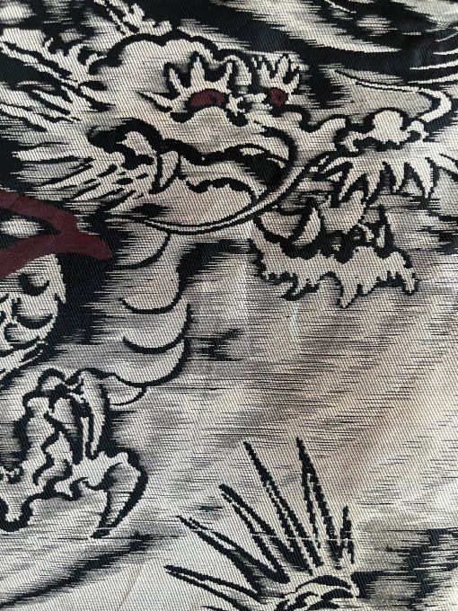 Haori japonais homme antique  soie noire Mokkou Montsuki Dragon VS Tigre