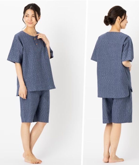 Ensemble Japonais Femme – Kurume Chijimi Bleu (Été) - Made in Japan