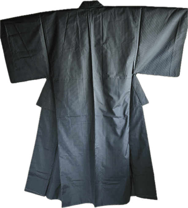 Ensemble Kimono & Haori Japonais Homme Soie bleu Tsumugi Hokusai La grande vague japonaise + OBI
