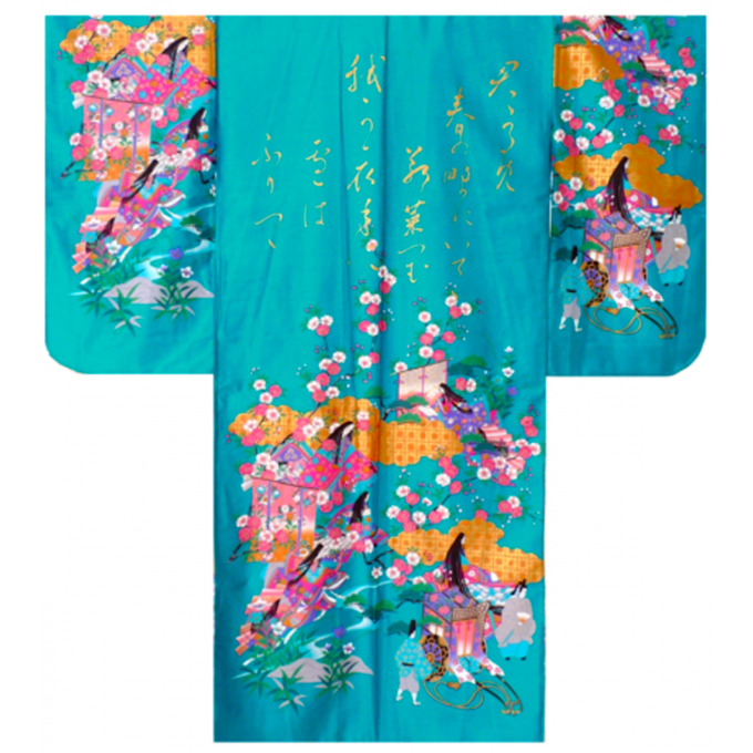 Kimono japonais O hanami Kinmoji Yuzen coton satin femme "Made in Japan"