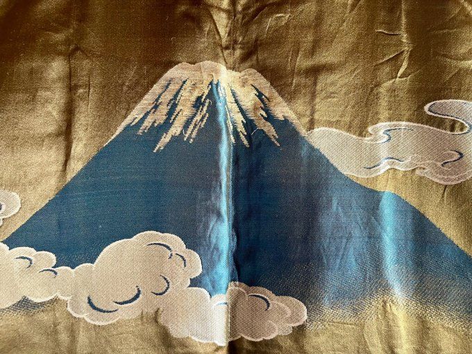 Antique Haori japonais homme soie noire Montsuki Fuji San & kayabuki