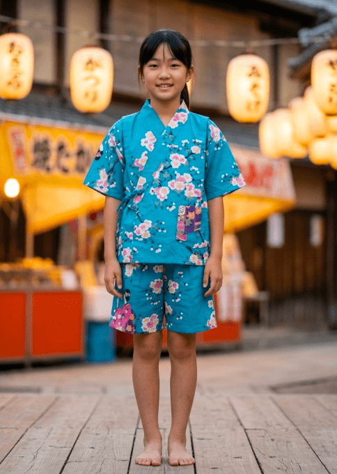 Jinbei Maiko Sakura enfant (fille) "Made in Japan"