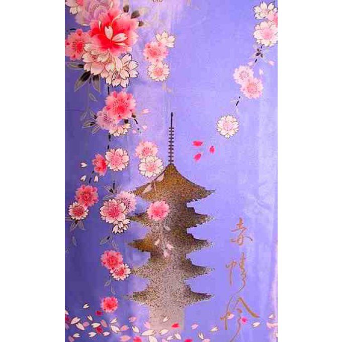 Kimono japonais Gojunoto Shidare Sakura violet polyester femme "Made in Japan"