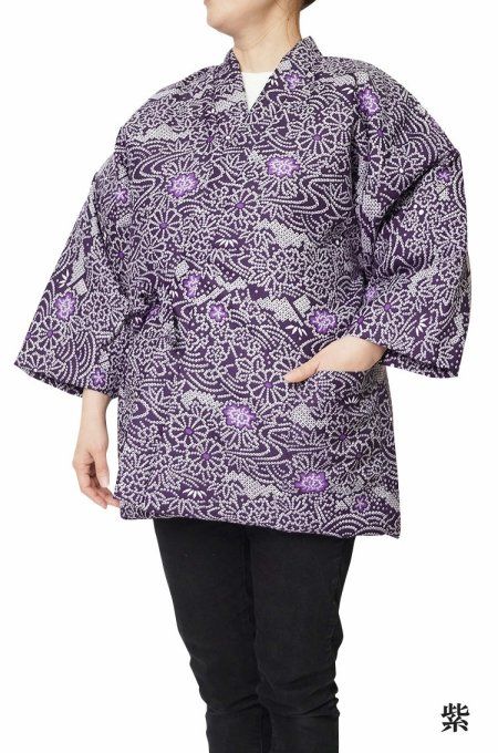 Hanten Japonais hiver Femme - Asanoha & Fleurs - Made in Japan