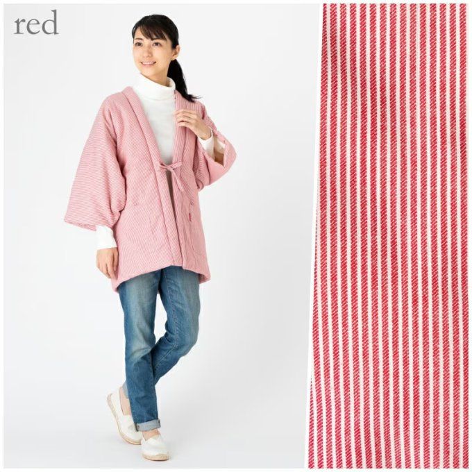 Hanten Japonais Femme rayures rouge Hickory – Veste Matelassée Hiver Made in Japan