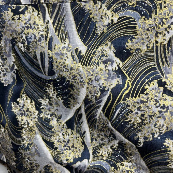 Hanten  Traditionnel Japonais –Vague d'Or & Mont Fuji  Noir | Fabriqué au Japon -