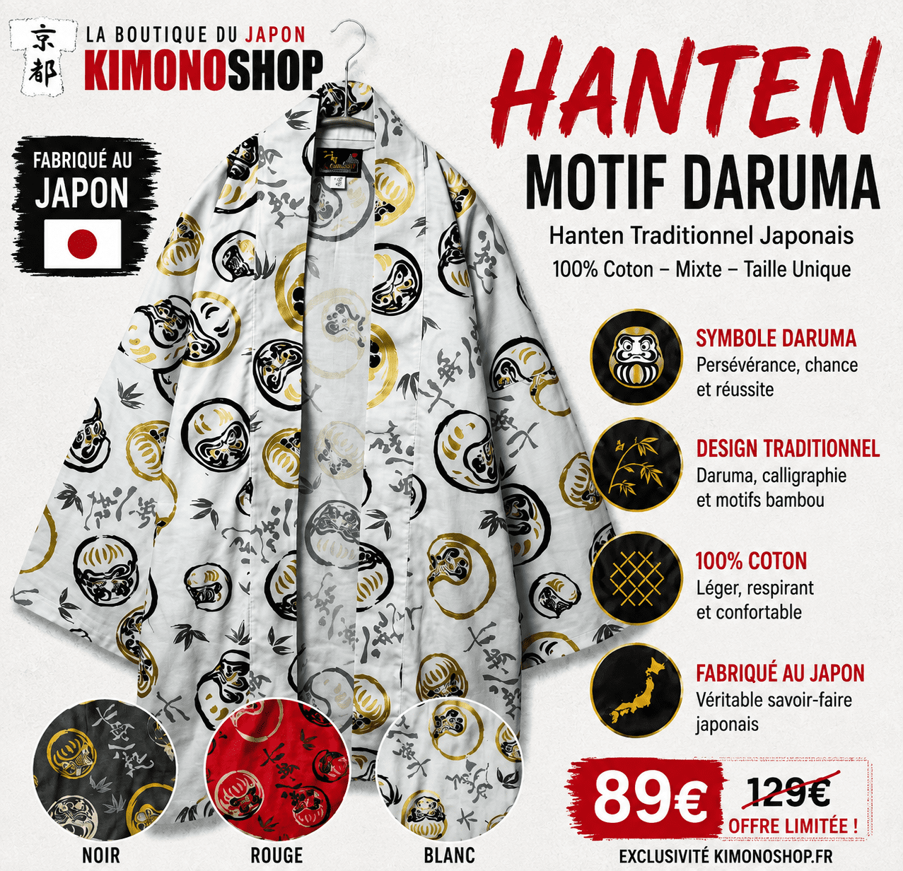 Hanten Traditionnel Japonais Daruma – Made in Japan
