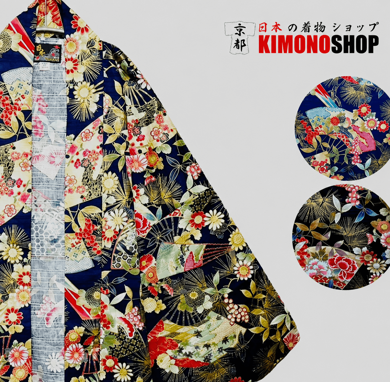Hanten Traditionnel Japonais Éventails & Fleurs  - Made in japan
