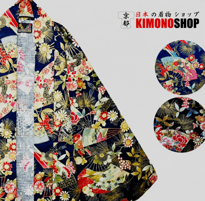 Hanten Traditionnel Japonais Éventails & Fleurs  - Made in japan