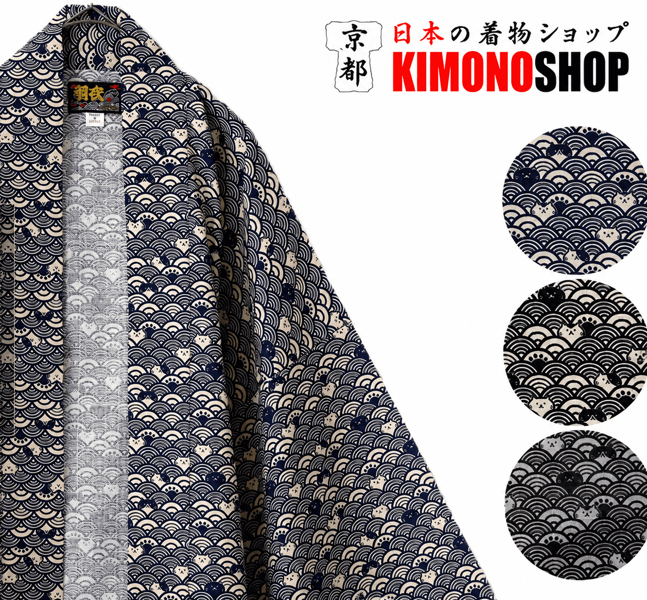 Hanten Traditionnel Japonais Nami Neko Chats & Vagues – Made in Japan