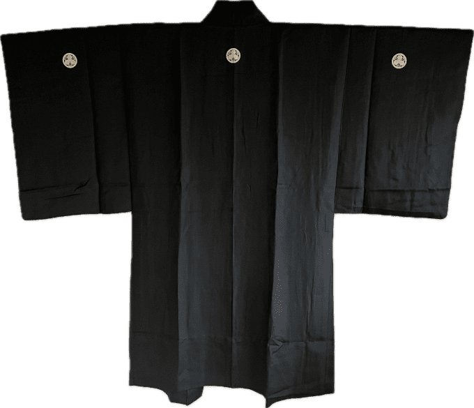 Haori Homme Antique - Soie noire - Tsuru MitsuKashiwa Montsuki -Made in Japan