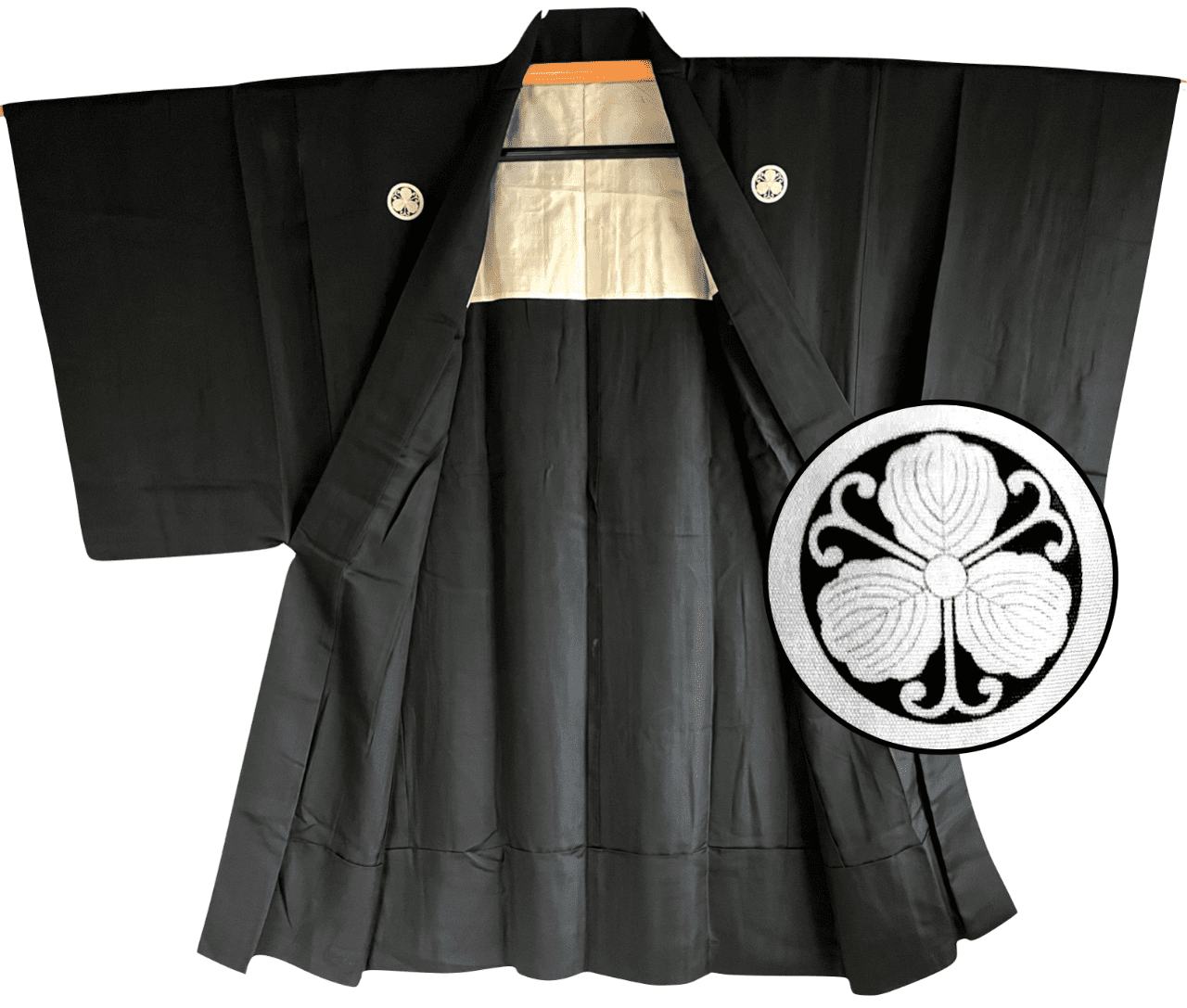 Haori Homme Antique - Soie noire - Tsuru MitsuKashiwa Montsuki -Made in Japan