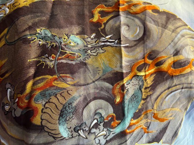 Haori Homme Ancien Soie Sauvage Bleue Duel de Dragon