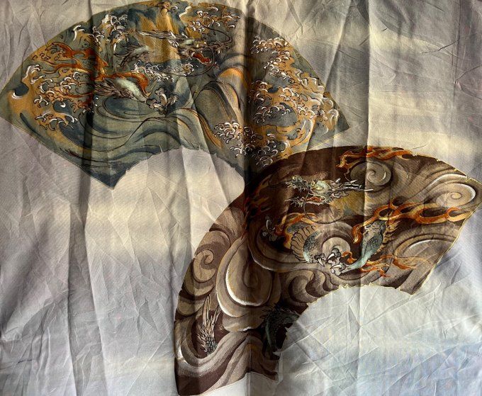 Haori Homme Ancien Soie Sauvage Bleue Duel de Dragon