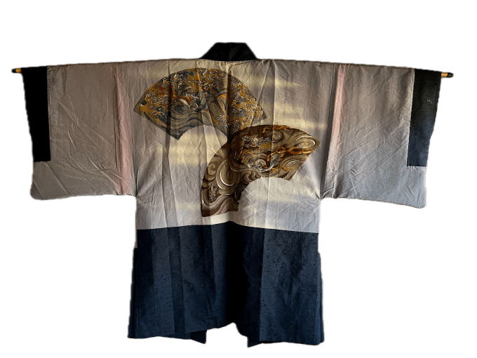 Haori Homme Ancien Soie Sauvage Bleue Duel de Dragon