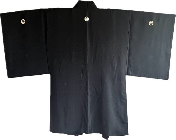 Set Haori & Kimono homme Antique Soie Noire - Formel - Futatsu Hiki MonTsuki