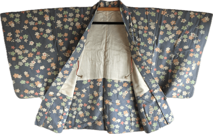 Haori japonais femme antique soie grise Fleurs de cerisiers Sakura du Japon