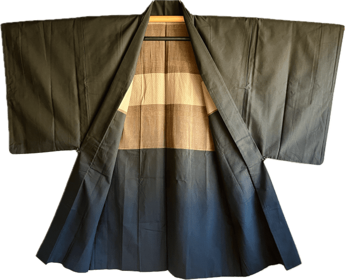 Haori Homme Antique en Soie Noire - Kenkatabami Montsuki - Kanbun Design