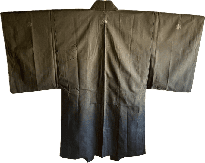 Haori Homme Antique en Soie Noire - Kenkatabami Montsuki - Kanbun Design