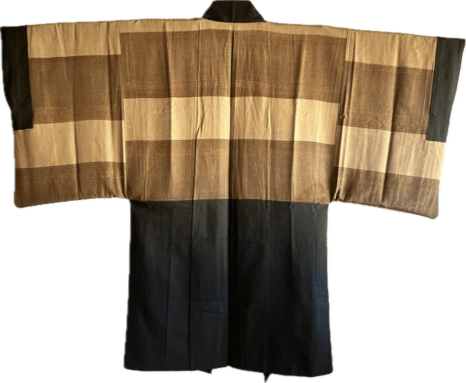 Haori Homme Antique en Soie Noire - Kenkatabami Montsuki - Kanbun Design