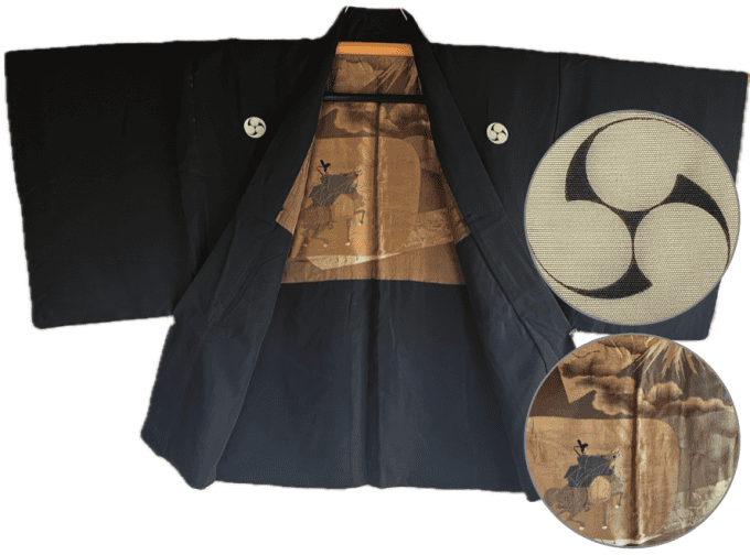 Haori Japonais  Homme Antique  Tomoe Montsuki Voyage de Yoritomo au Fuji San  