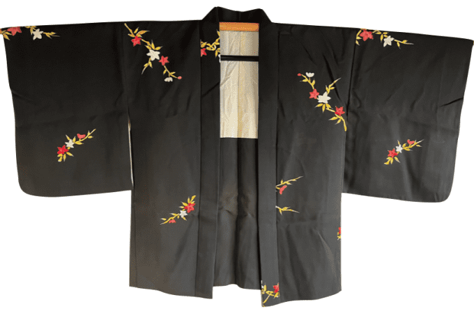 Haori japonais femme antique soie noire - Erables japonais Momiji
