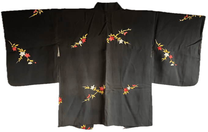 Haori japonais femme antique soie noire - Erables japonais Momiji