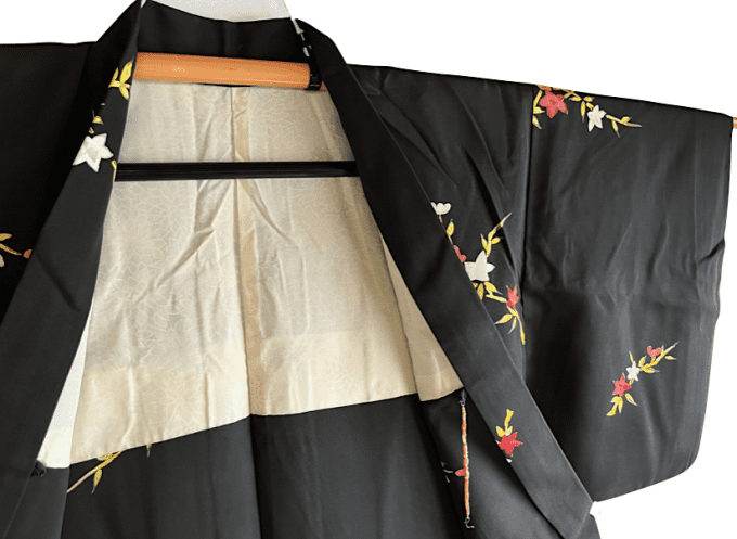 Haori japonais femme antique soie noire - Erables japonais Momiji