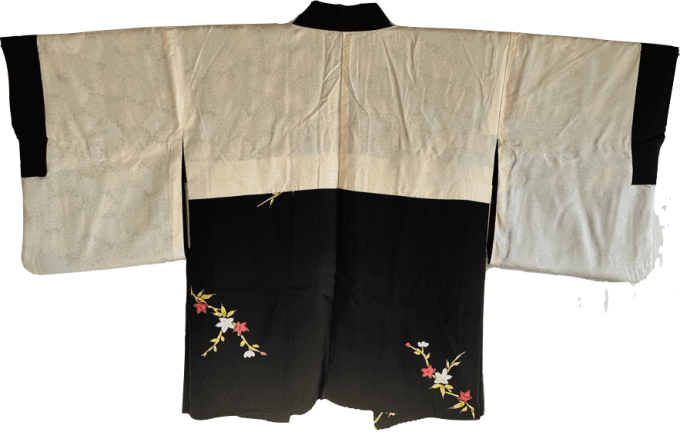 Haori japonais femme antique soie noire - Erables japonais Momiji