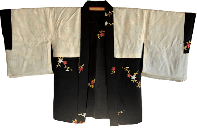 Haori japonais femme antique soie noire - Erables japonais Momiji