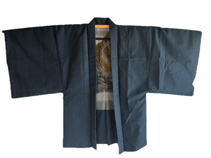 Haori japonais homme - soie bleu Tsumugi - Tigre Majestueux 