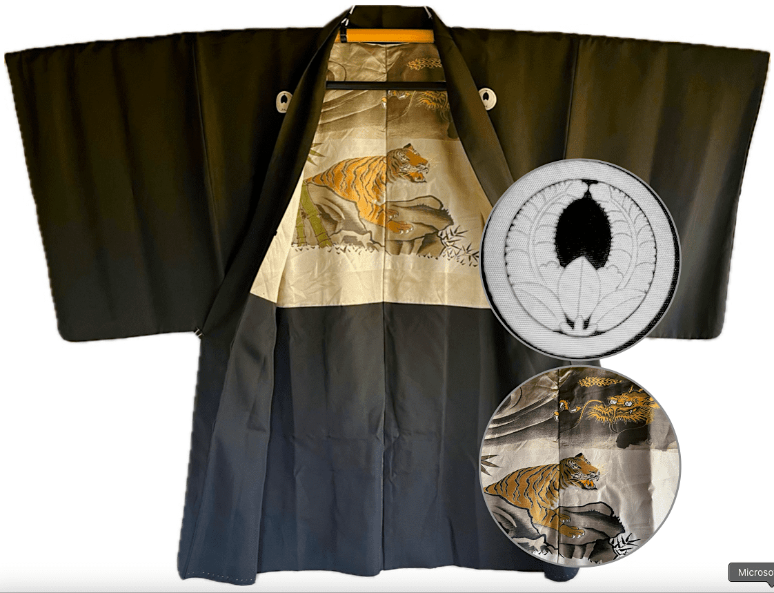 Haori Japonais Homme antique - Agarifuji Montsuki Tigre VS Dragon
