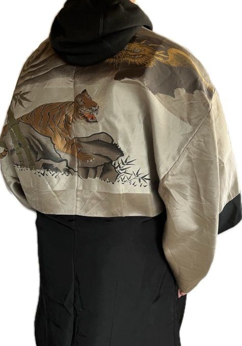 Haori Japonais Homme antique - Agarifuji Montsuki Tigre VS Dragon