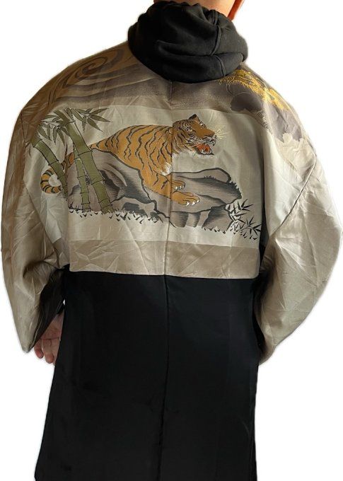 Haori Japonais Homme antique - Agarifuji Montsuki Tigre VS Dragon