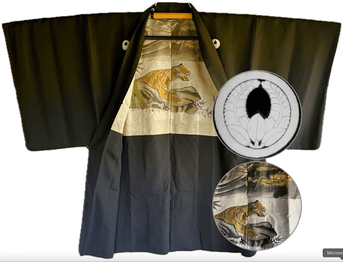 Haori Japonais Homme antique - Agarifuji Montsuki Tigre VS Dragon