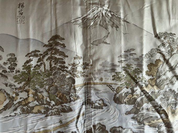 Haori Japonais homme Soie Bleu – Vue du mont Fuji et rivière 