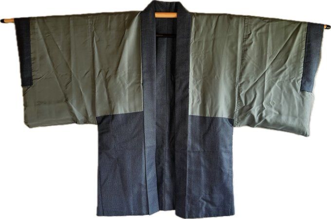 Haori Japonais homme Soie Bleu – Vue du mont Fuji et rivière 