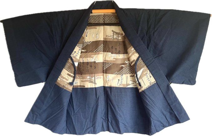 Haori japonais homme soie bleu Tsumugi - Torii Monogatari
