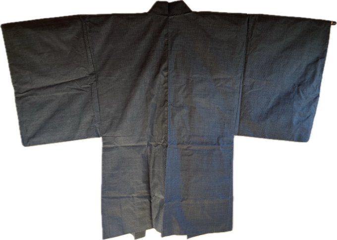 Haori japonais homme soie bleu Tsumugi La vague japonaise Nami Hokusai 