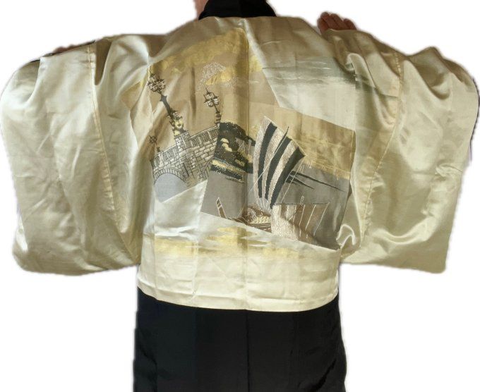 Haori japonais homme soie noire Futatsu Hiki Montsuki – Haura Art déco Japon Paris