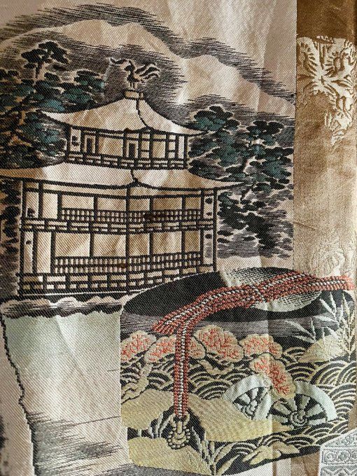 Haori japonais homme soie noire Tachibana Montsuki -Kinkakuji & Jinja Kyoto Japon