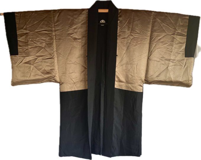 Haori japonais homme soie noire Tachibana Montsuki -Kinkakuji & Jinja Kyoto Japon