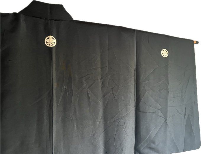 Haori japonais homme soie noire Tachibana Montsuki -Kinkakuji & Jinja Kyoto Japon