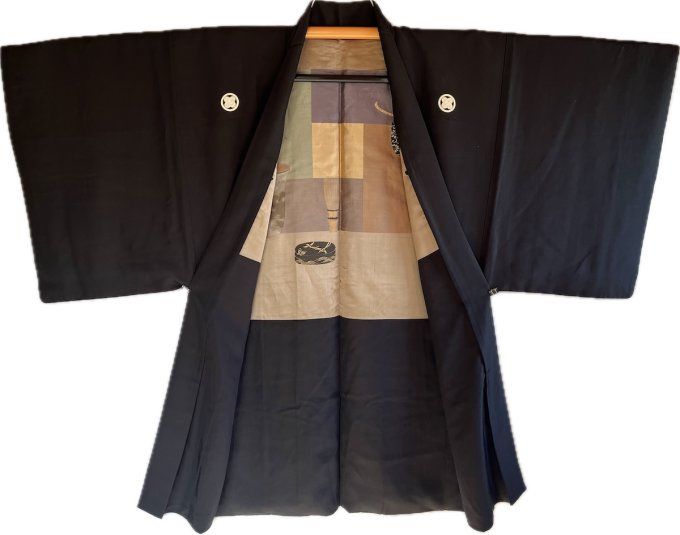 Haori Japonais Homme Soie Noire Takanohane Montsuki– Cérémonie du Thé (Sadō)