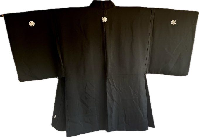 Haori japonais homme soie noire Umebachi Montsuki Jardin Zen du temple Ryoanji Kyoto 