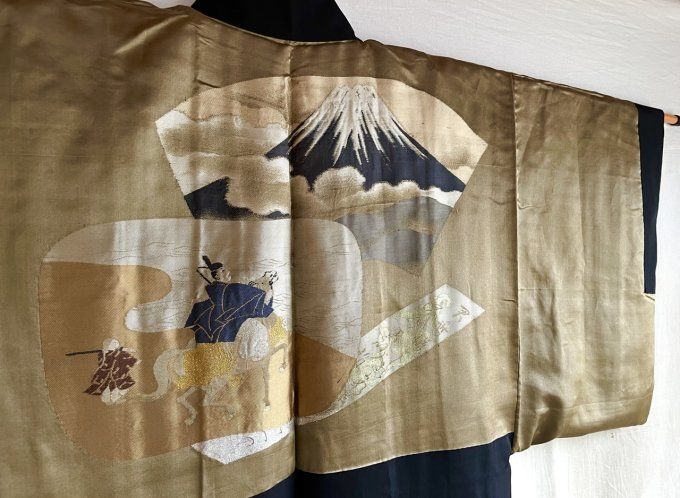 Haori Japonais Traditionnel Homme Antique - Voyage de Yoritomo au Fuji San 